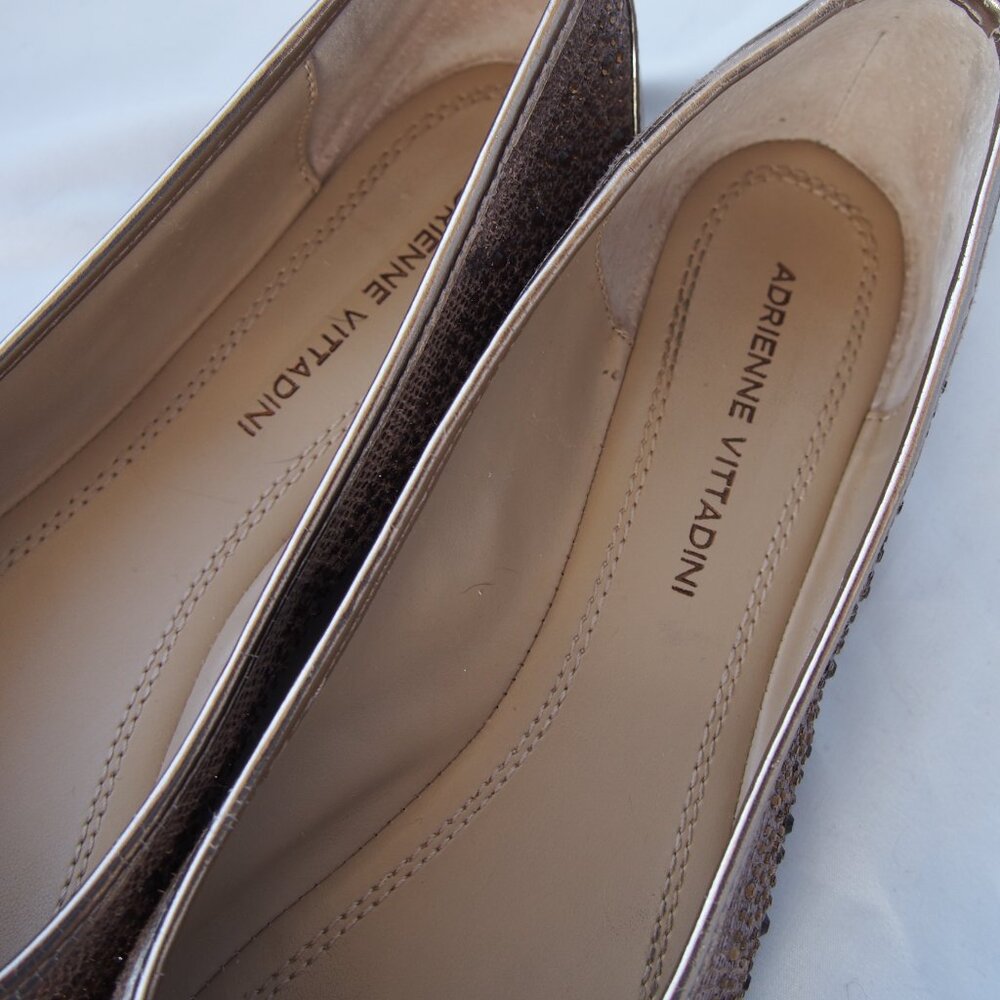 Adrienne Vittadini "Cathi" Embellished Ballet Slip On Gold Flats, Gems Size 8M - Picture 2 of 15